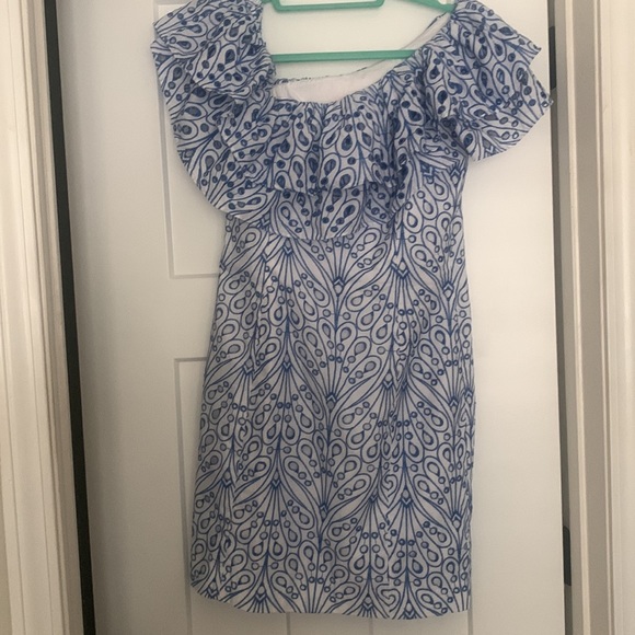 Lilly Pulitzer NWT Sundea One-Shoulder Eyelet Shift Dress - Blue Tang Hey Soleil - Picture 5 of 7